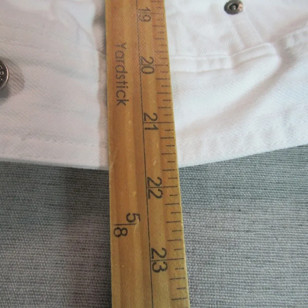 Eddie Bauer Denim Jacket Womens Small White Jean Button Up Summer Preppy Modern